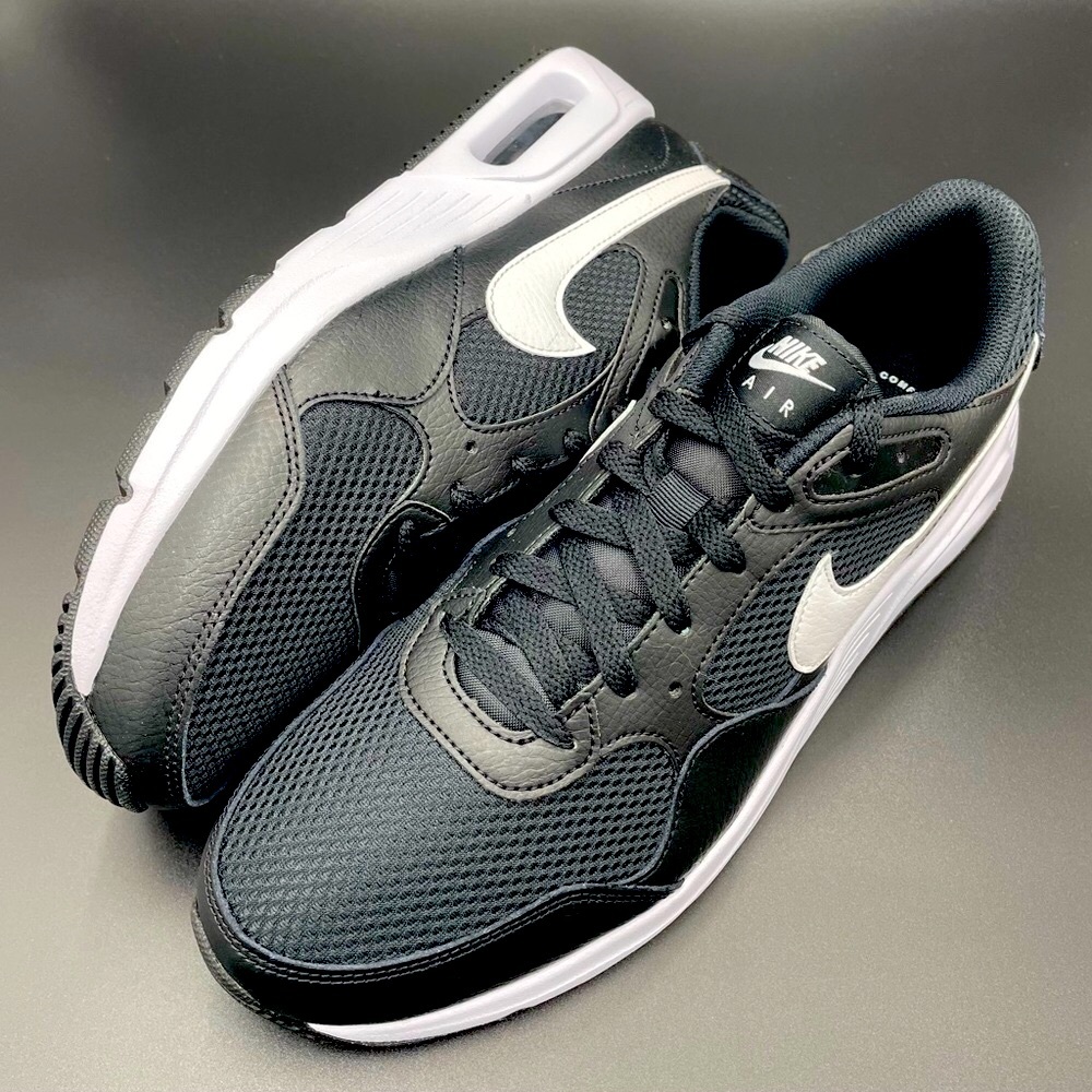 Nike Air Max Black and White Athletic Sneakers with Mesh Upper